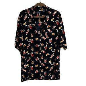 Puritan Navy Shirt Colourful Cocktail Design Medium Short Sleeve Tropical Vaca